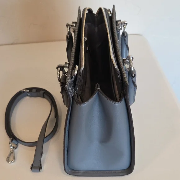 Michael Kors Gray Signature MK Medium Zip Satchel Crossbody - Picture 3 of 12